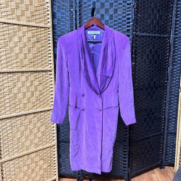 Tahari Womens Vintage Jacket Dress Size 8 Purple Silk Double Breasted - Picture 1 of 6